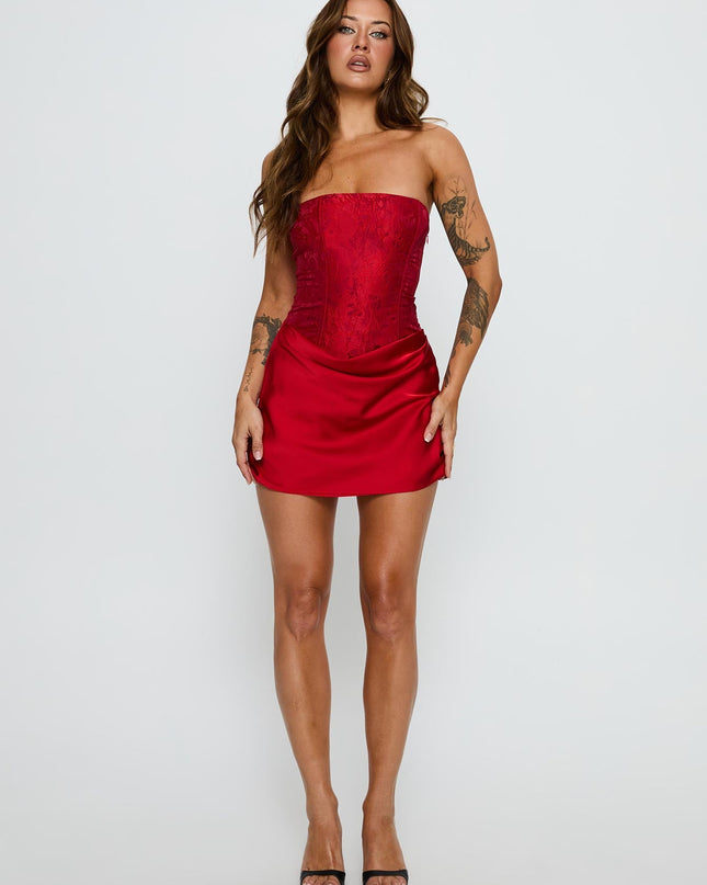 Jenevieve Strapless Drape Mini Dress Red
