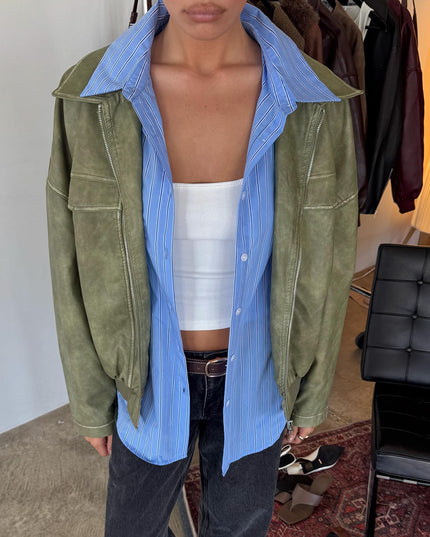 Tanza Faux Leather Jacket Washed Green