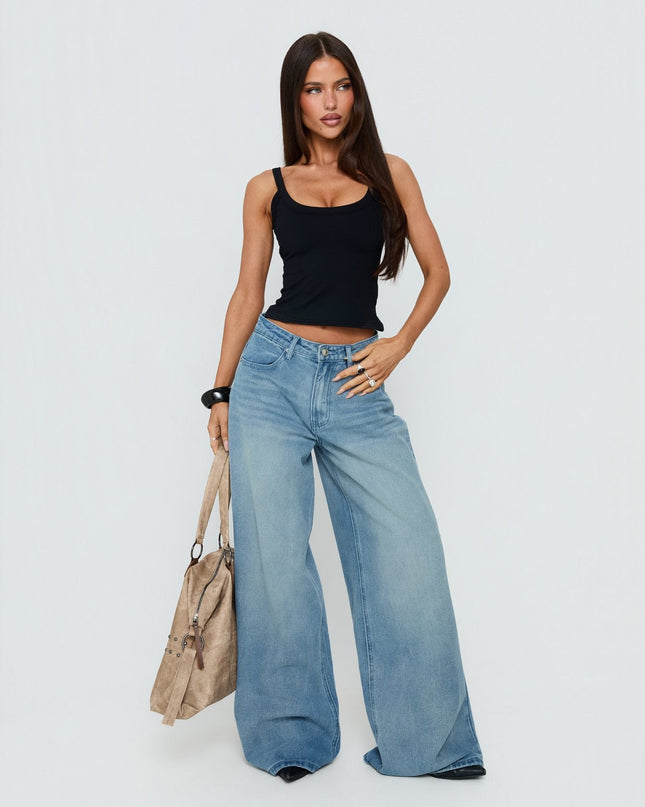 Naylor Mid Rise Wide Leg Jeans Light Blue Wash