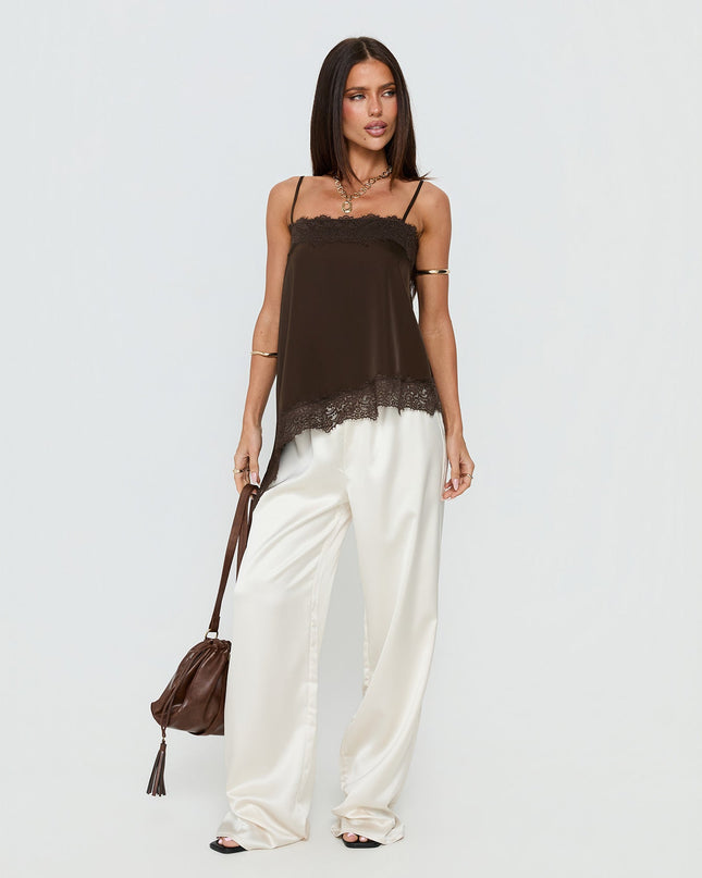 Daesa Longline Lace Top Brown
