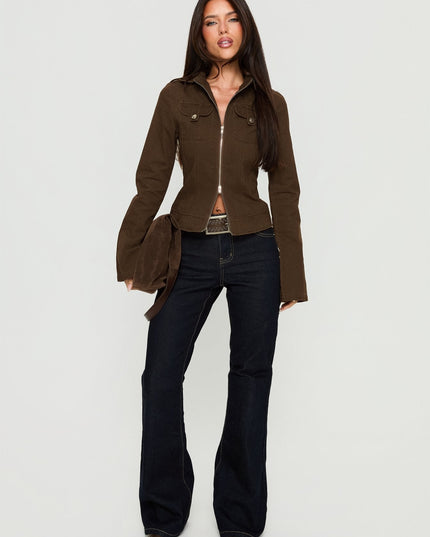 Kelehan Long Sleeve Zip Front Jacket Stonewashed Brown