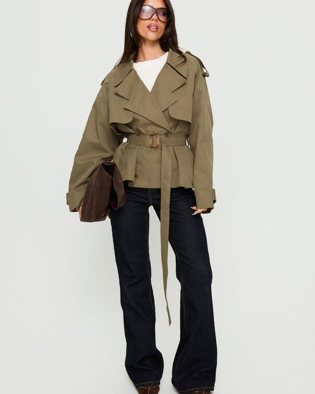 Eldora Cropped Trench Coat Green