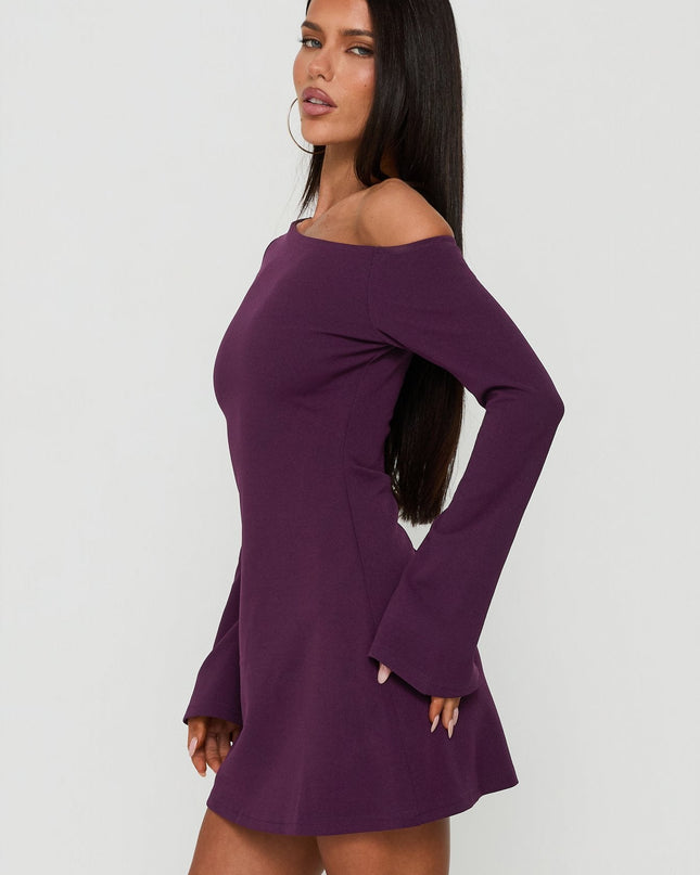Adrietta Long Sleeve Off Shoulder Mini Dress Plum Noir