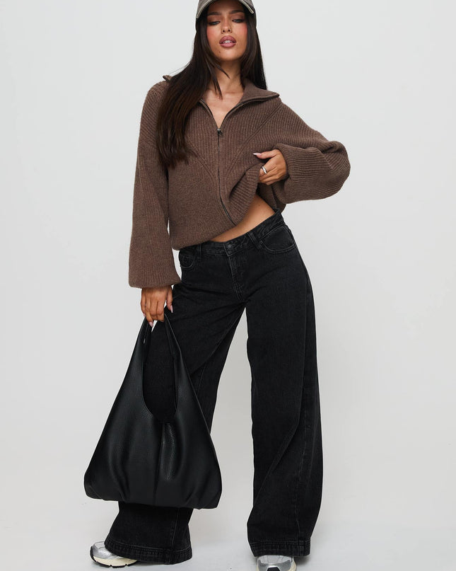 Hertford Zip Through Knit Sweater Brown