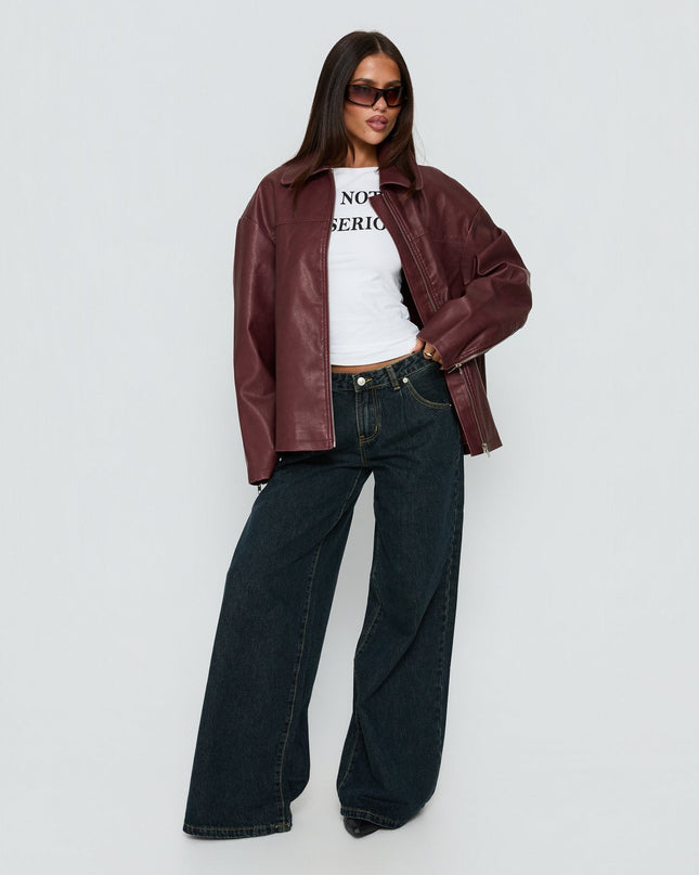 Napoleon Faux Leather Jacket Burgundy