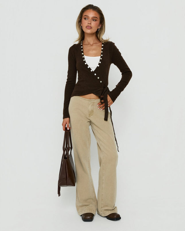 Buenos No Waist Low Rise Straight Leg Jeans Washed Khaki