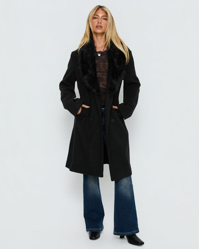 Hallyn Faux Fur Collar Coat Black