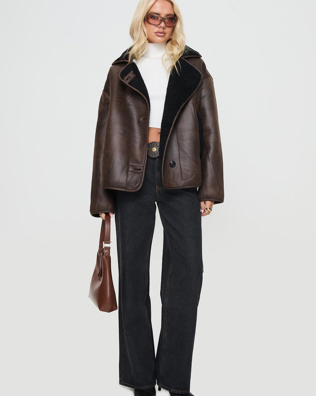 Nunez Faux Leather Jacket Washed Brown / Black