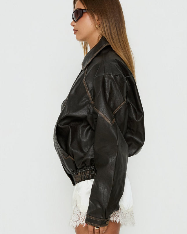 Jaxton Faux Leather Jacket Brown