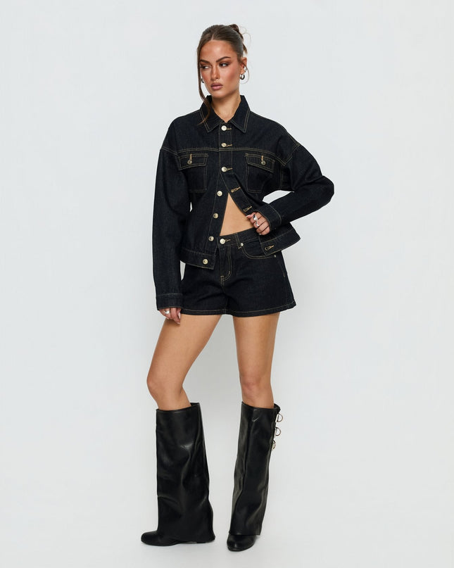 Caresse Cinched Denim Jacket Raw Denim