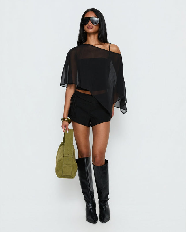Senzo Chiffon Poncho Top Black