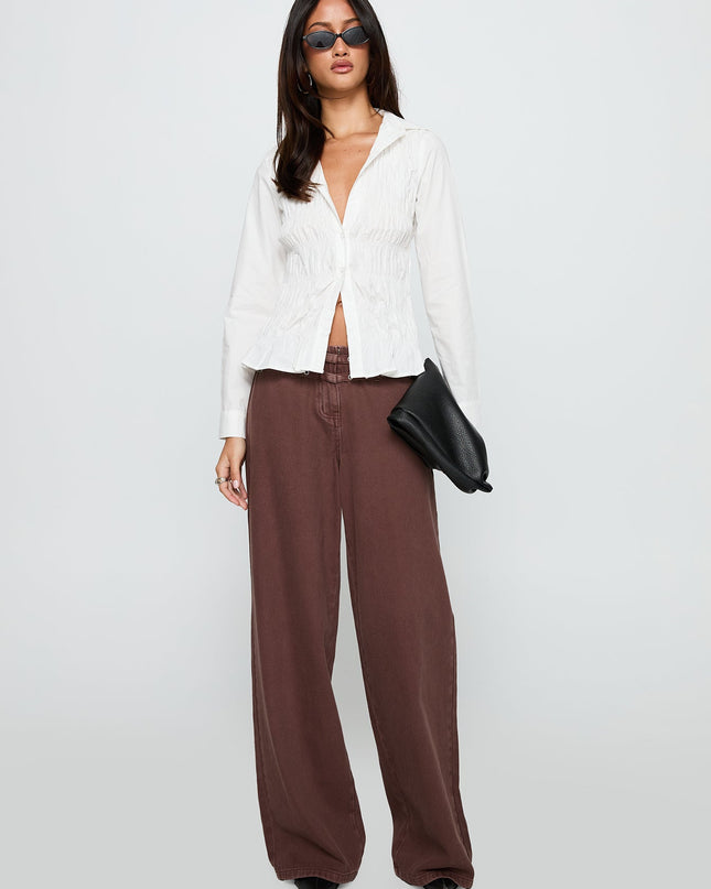 Cultivate Shirred Long Sleeve Top White