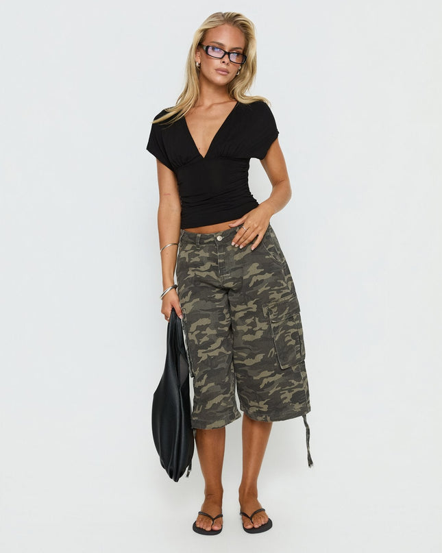 Mattey Cinched V Neck Top Black