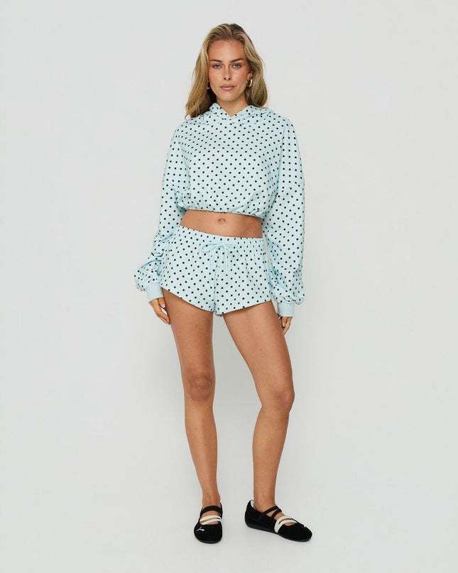Quinncy Low Rise Sweat Shorts Blue Polka Dot