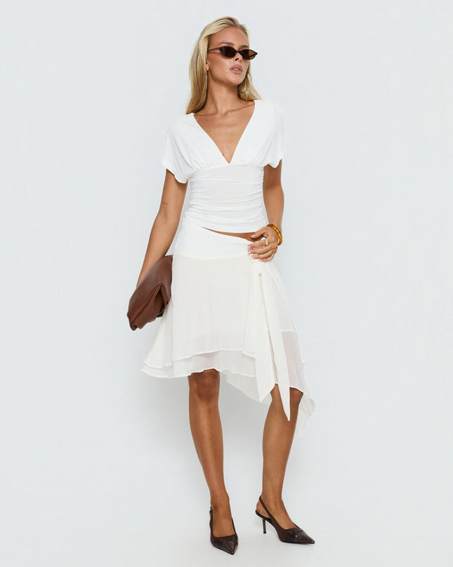 Mattey Cinched V Neck Top White