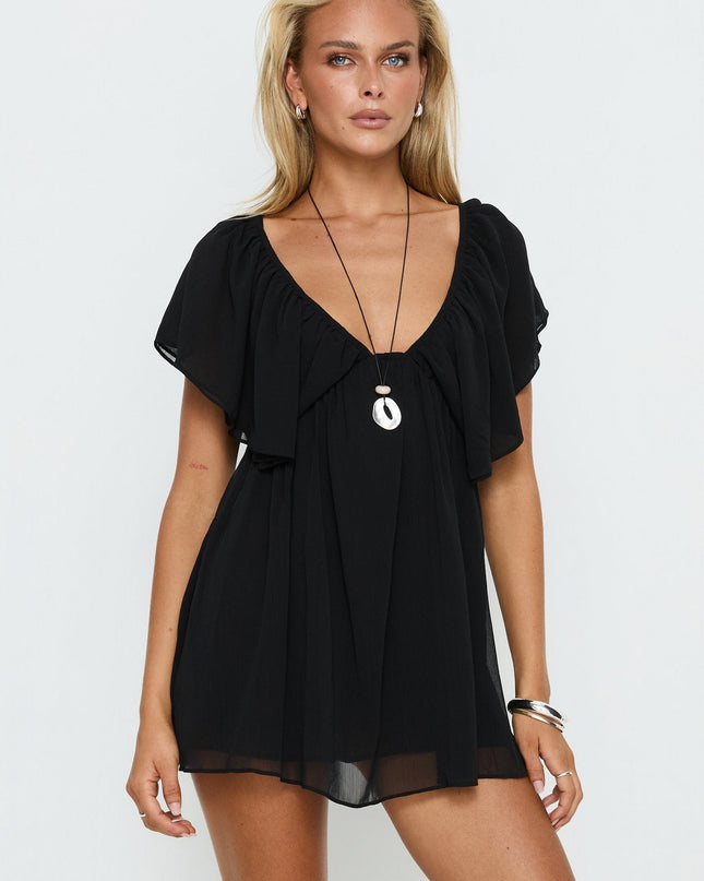 Sun Spirit Plunge Flowy Romper Black