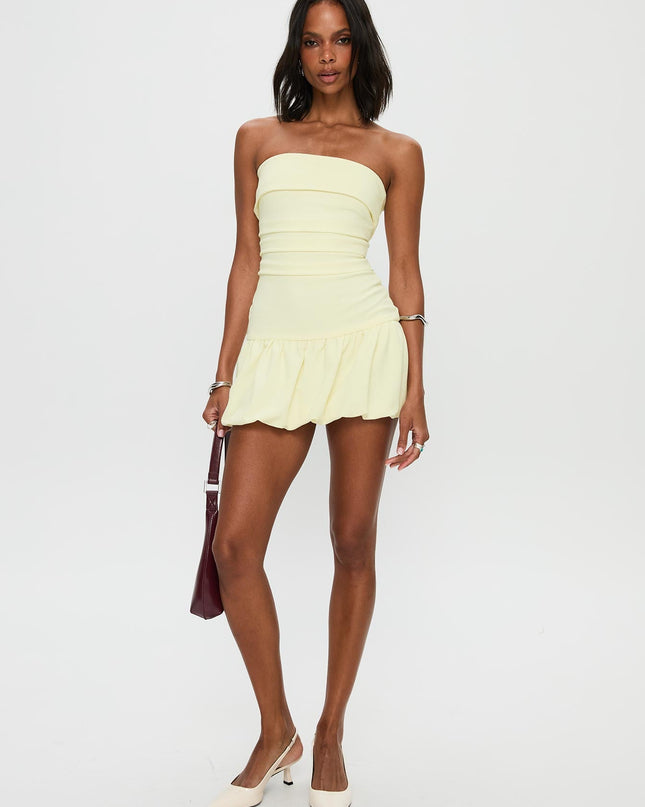 Mousse Strapless Mini Dress Lemon