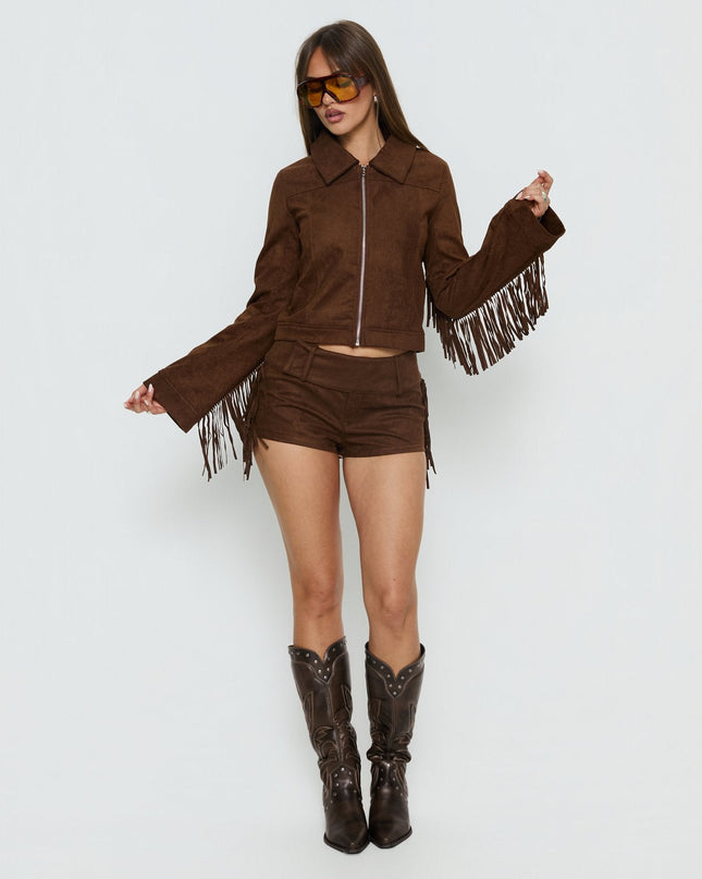 Dakohda Fringe Jacket Chocolate Brown