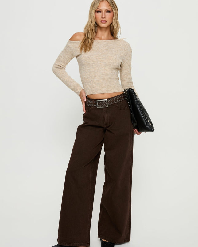 Naylor Mid Rise Wide Leg Jeans Brown