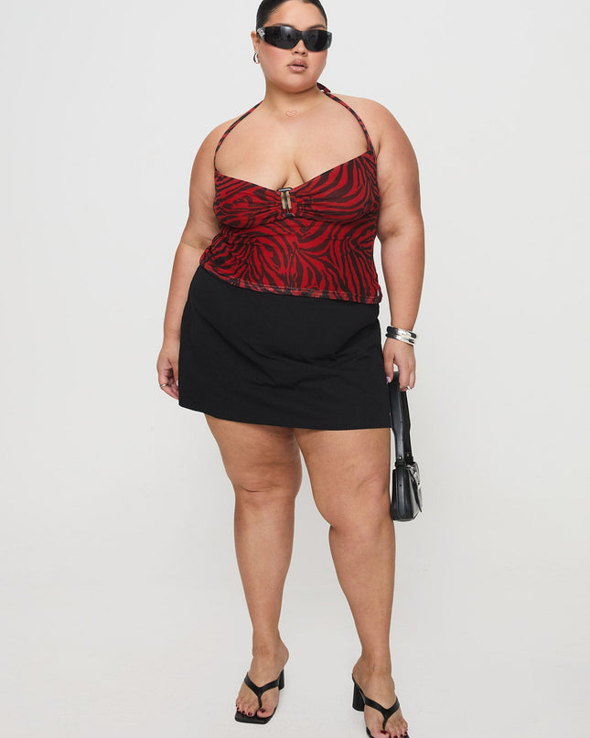Cielo Mesh Halter Top Red Zebra Curve
