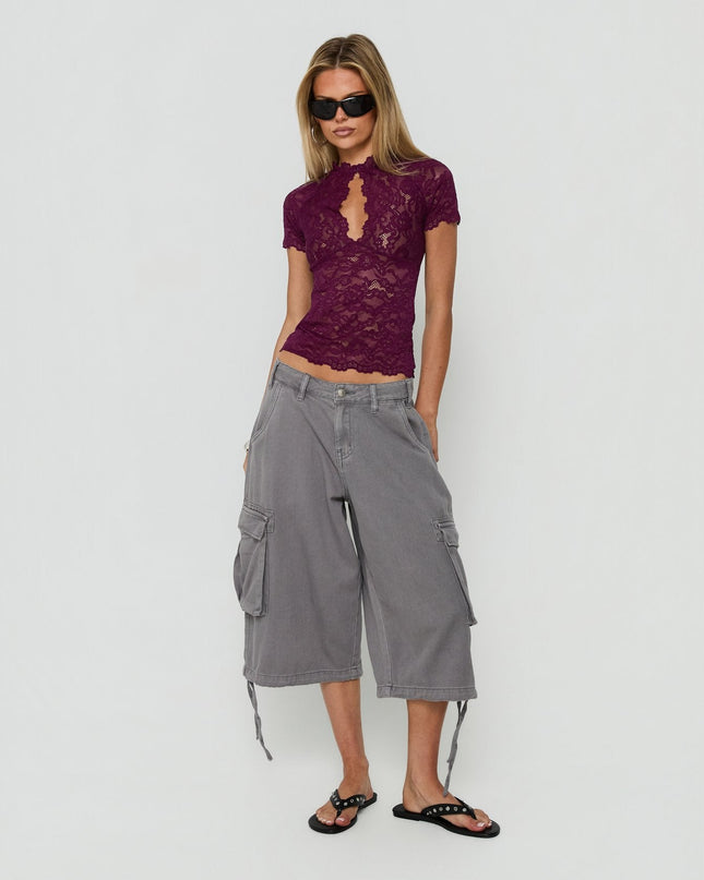 Quinbie Lace Short Sleeve Top Plum