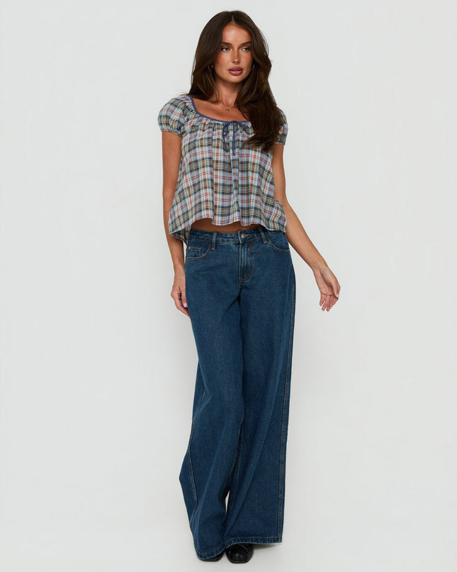 Luisetta Babydoll Top Blue Plaid