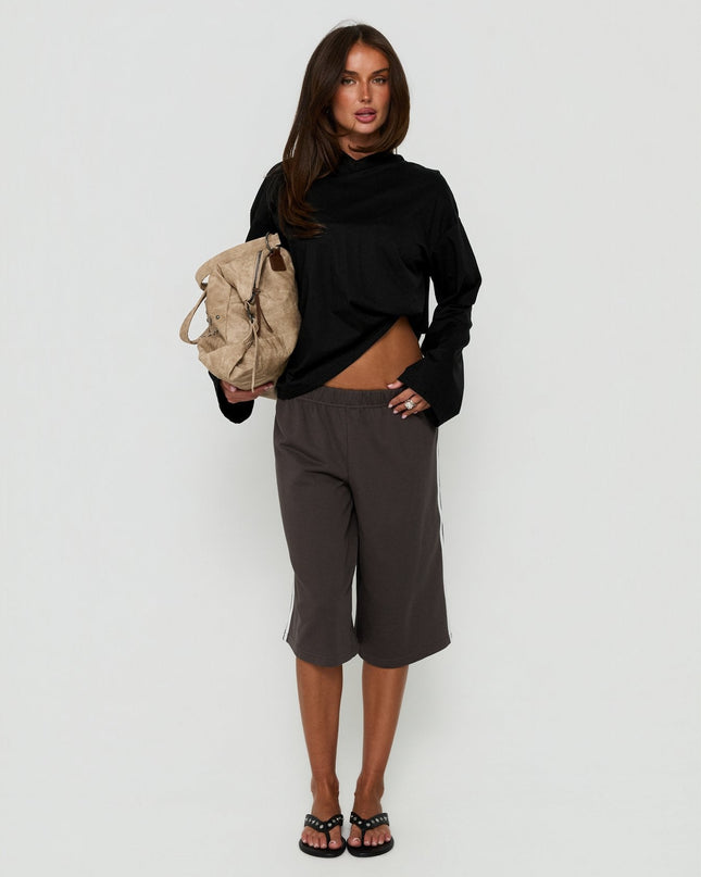 Settle Down Long Sleeve V Neck Top Black