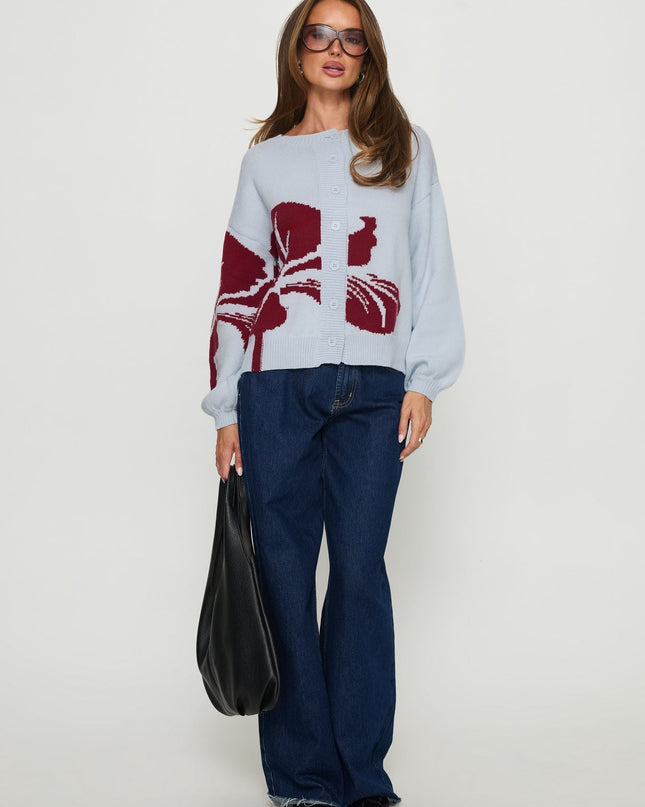 Jalenn Floral Knit Cardigan Blue / Red