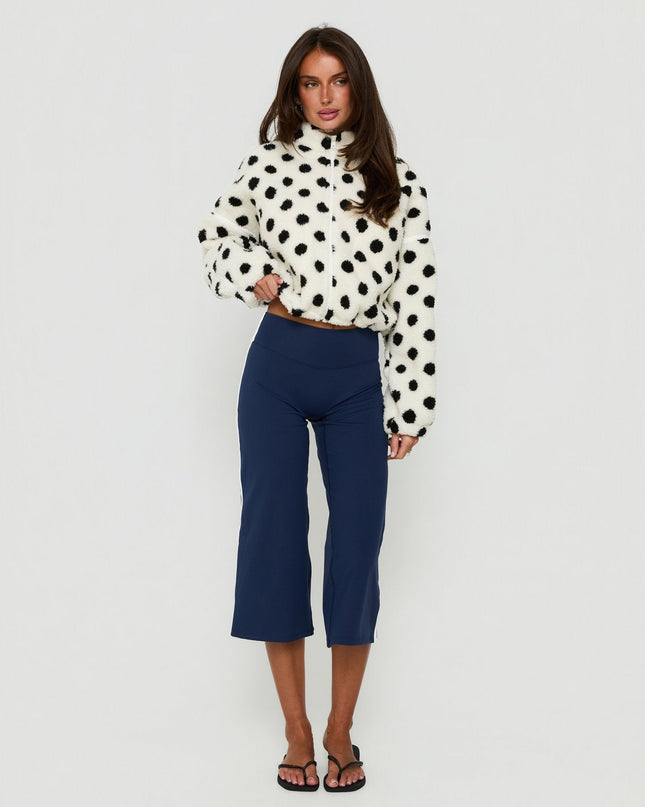 Sammee Polar Fleece Contrast Zip Through Jacket White Polka
