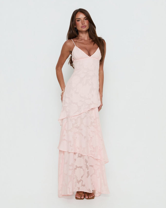 Lyricah Tiered Tie Back Maxi Dress Pink