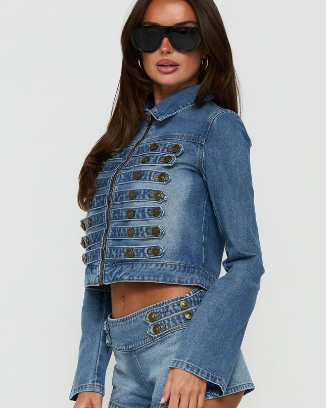 Kingstonn Military Denim Jacket Washed Blue
