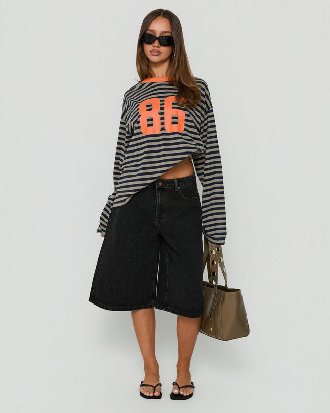 All Rounder Long Sleeve Varsity Graphic Top Multi Stripe