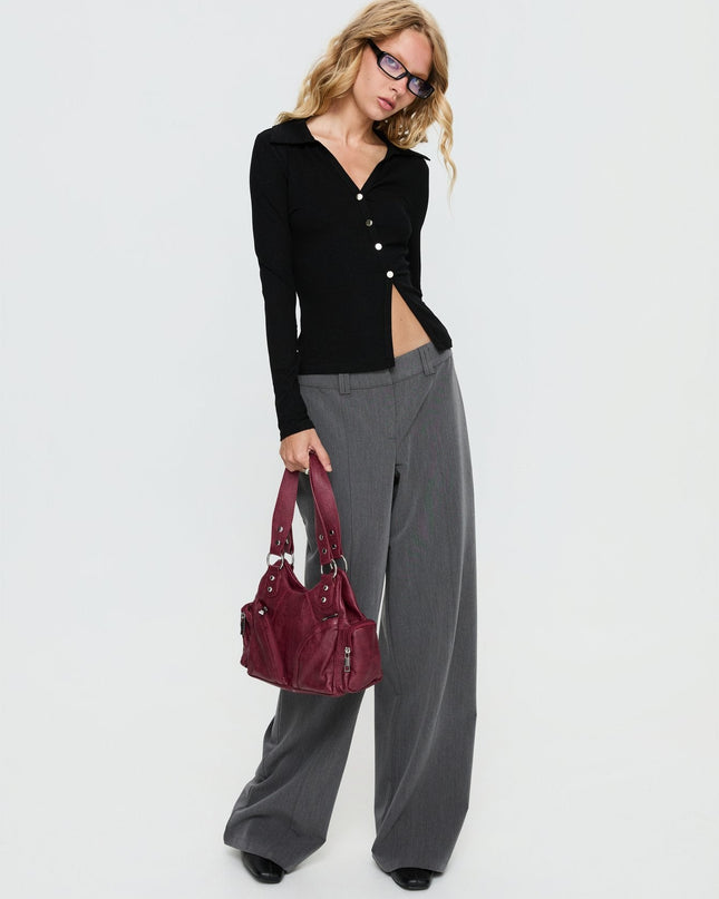 Meeghan Long Sleeve Button Up Top Black