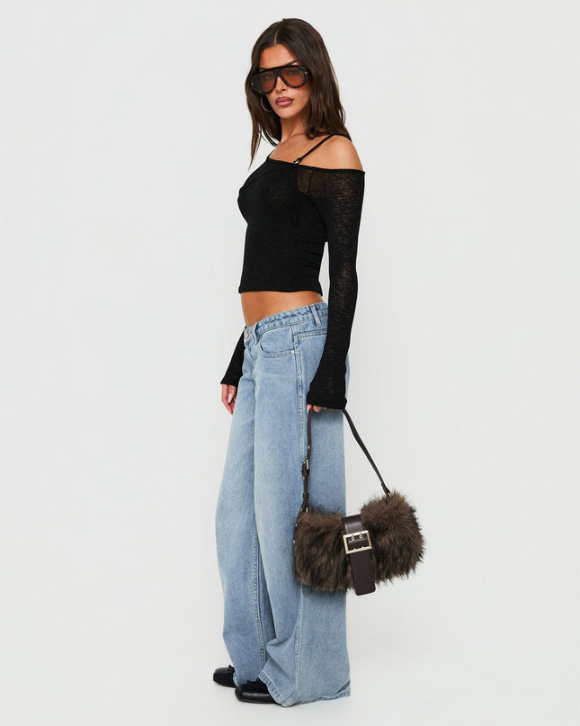 Picco Ultra Low Rise Wide Leg Jeans Light Blue Wash Petite
