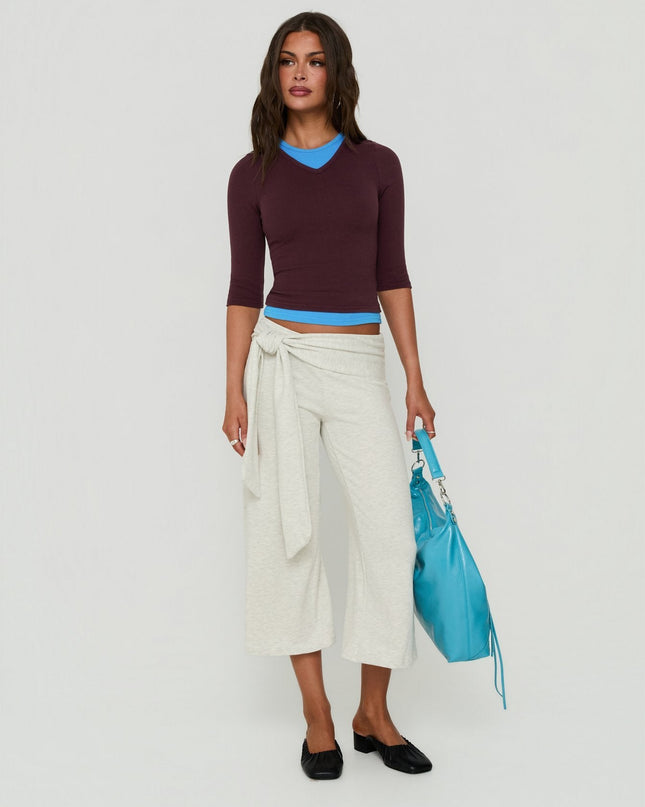 Briellah Layered 3/4 Sleeve Top Plum / Blue