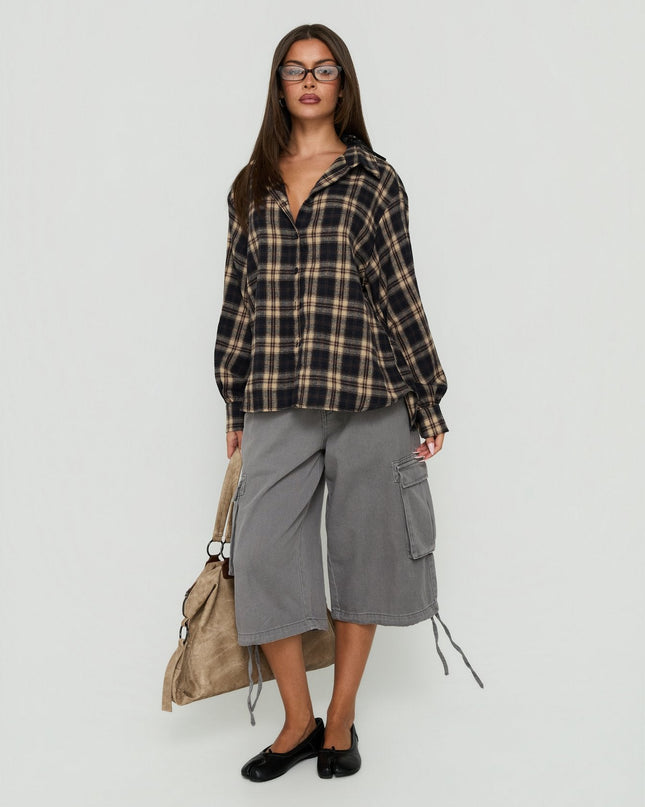 Caydence Long Sleeve Button Down Flannel Top Check Multi