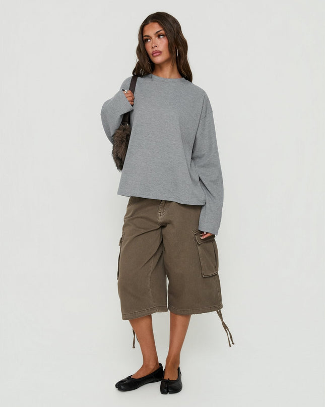 Arlla Waffle Jersey Long Sleeve Top Grey