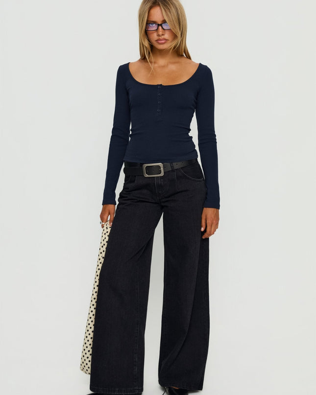 Supercut Low Rise Baggy Pleat Jeans Washed Black