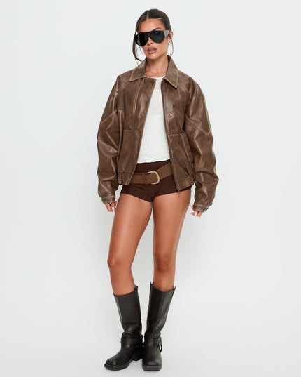 Jaxton Faux Leather Jacket Light Brown