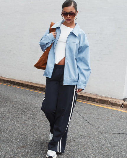 Goldsmith Faux Suede Bomber Jacket Blue