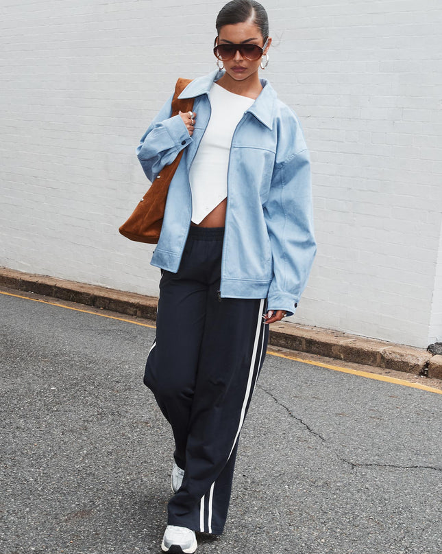 Goldsmith Faux Suede Bomber Jacket Blue