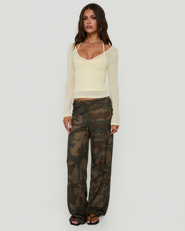 Kaiyah Sheer V Neck Long Sleeve Top Yellow