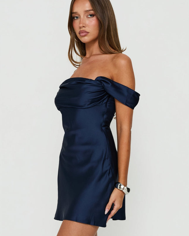 Zabbarra Off The Shoulder Mini Dress Navy