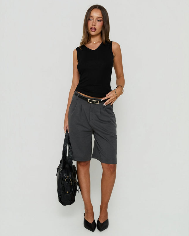 Charlea Fleece Tailored Longline Short Charcoal