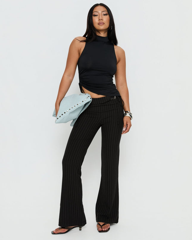 Saveria Tie Detail High Neck Top Black
