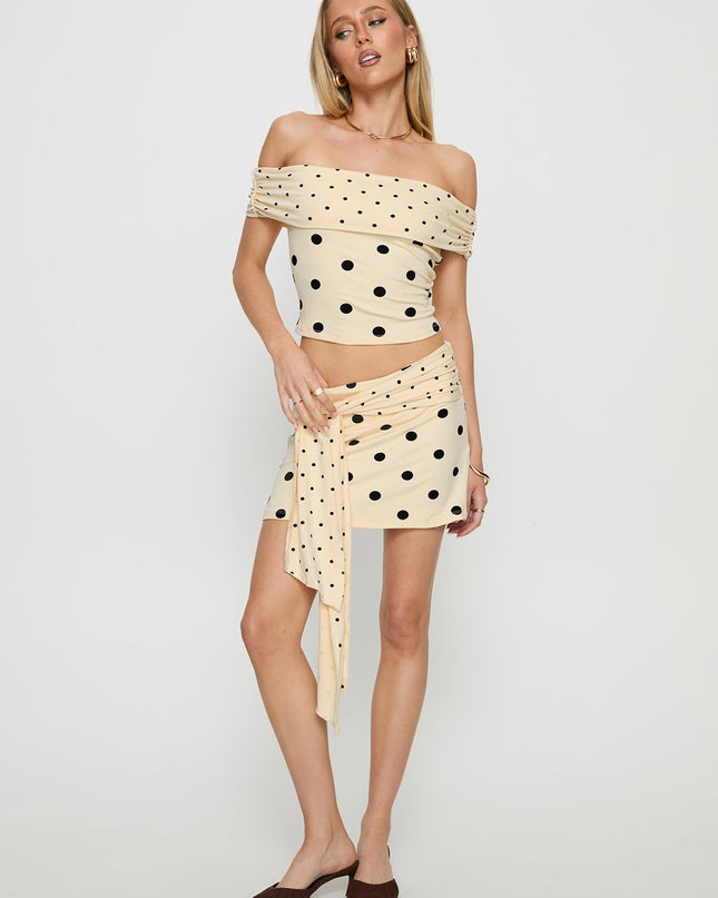 Porzia Wrap Detail Mini Skirt Cream / Polka Dot