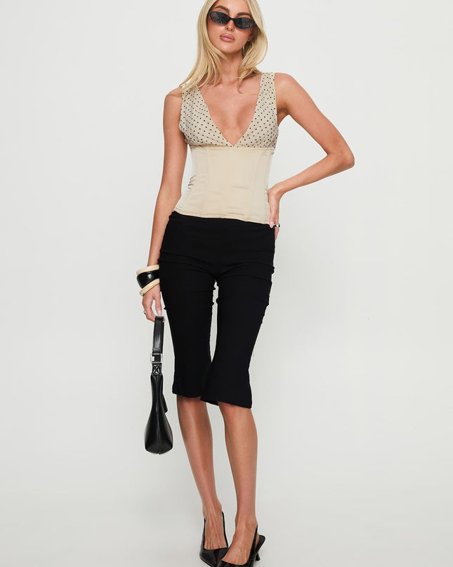 Briannah Contrast Corset Top Cream Polka Dot