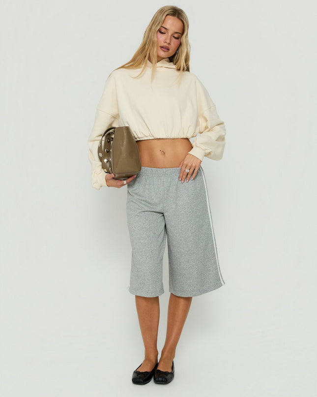 Mayse Bubble Hem Cropped Hoodie Cream