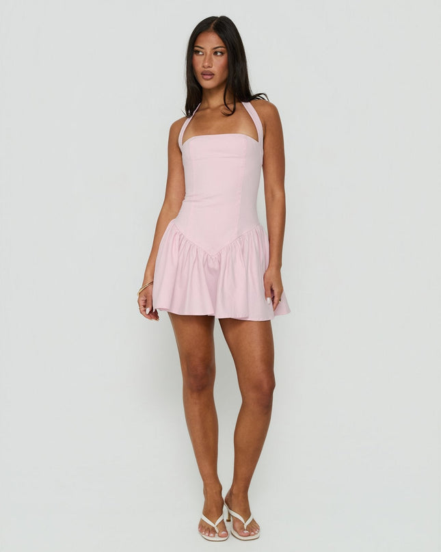 Esatora Halter Flare Mini Dress Pink