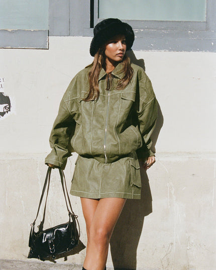 Tanza Faux Leather Jacket Washed Green